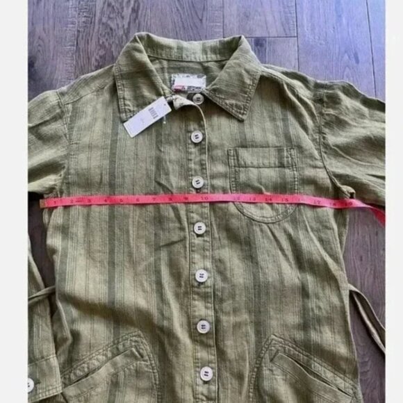 Pilcro Linen Belted Romper Jumpsuit Moss Green Stripe Size XXS NWT Anthropologie - Picture 6 of 7